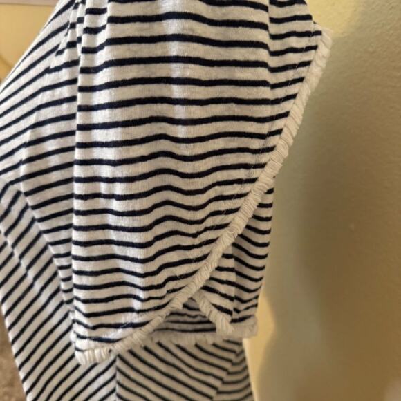 Chico's top black & white striped linen short sleeve fringe detail   Sz 2 US L - Picture 5 of 8